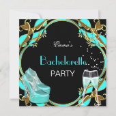 独身最後の女友達パーティー ティールブルー ブラック ゴールド 招待状 (正面)