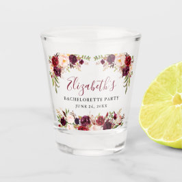 独身最後の女友達パーティー バーガンディー 水彩 花 ショットグラス
