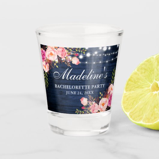 独身最後の女友達パーティー ピンクの花 青い木のライト ショットグラス (正面)