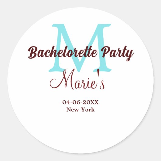 独身最後の女友達パーティー モノグラム 名前 日付 場所 追加 ラウンドシール (正面)