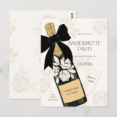 独身最後の女友達パーティー ワインボトル 黒いリボン ポストカード (正面/裏面)