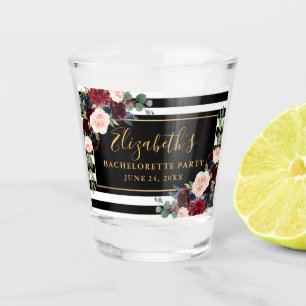 独身最後の女友達パーティー ワインレッド ネイビー 花柄 ストライプ ショットグラス