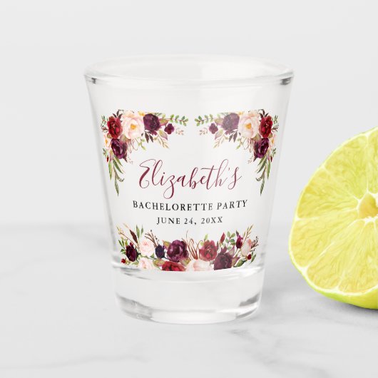 独身最後の女友達パーティー ワインレッド 水彩 花 ショットグラス (正面)