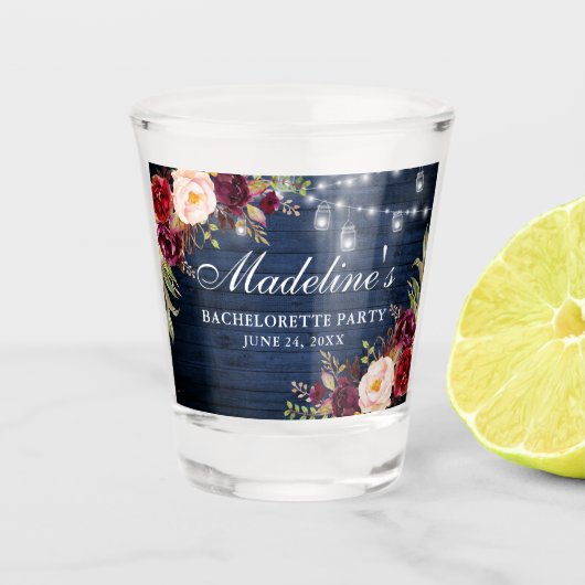 独身最後の女友達パーティー 青い木 ワインレッド 花 ショットグラス (正面)
