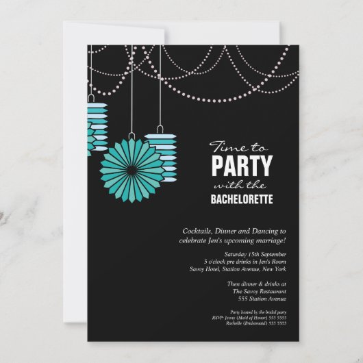 独身最後の女祭り 水色の紙のランタン 輪 招待状 (正面)