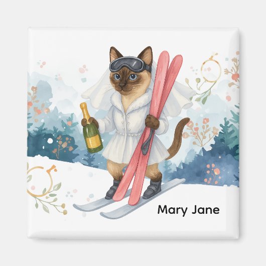 独身最後の旅のスキー シャム猫愛好家のための マグネット (正面)