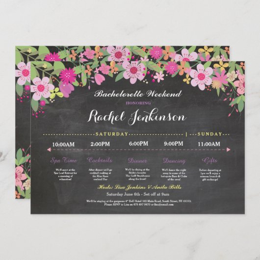 独身最後の旅の予定 結婚前のお披露目 チョーク招待状 (正面/裏面)