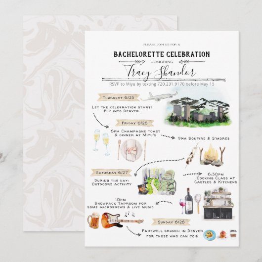 独身最後の週末の予定表 | デンバー、コロラド州 招待状 (正面/裏面)