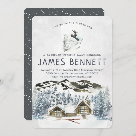 独身最後の週末スキー旅行への招待 招待状 (正面/裏面)