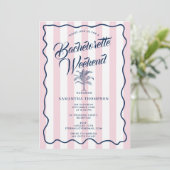 独身最後の週末計画 週末ヤシの木 ピンク 招待状 (スタンド正面)