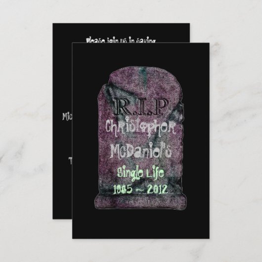 "独身生活に終焉" - 結婚前最後のパーティ 招待状 (正面/裏面)