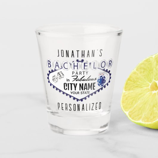 独身 – ベガストランプのポーカースタイル – ダークブルーショットグラス ショットグラス (正面)