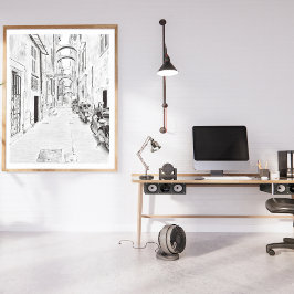 狭いイタリアン通り、白黒 ポスター