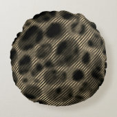 狭いベージュストライプのと奇妙な暗い円 ラウンドクッション (正面)