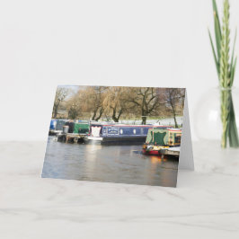 狭い船が凍った運河に サンキューカード