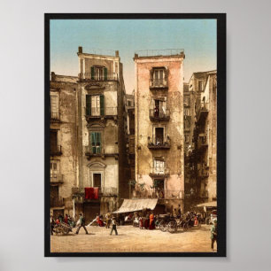 狭い通り、ナポリ、イタリアのクラシックPhotochrom ポスター