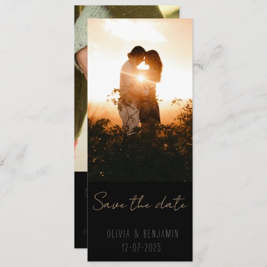 狭ミニマルい2枚の写真日付を保存 招待状 (正面/裏面)