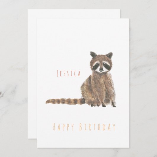 狸のハッピーバースデーグリーティングカード  招待状 (正面/裏面)