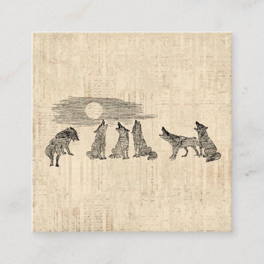 狼がムーン・ヴィンテージ・ウルフ・アート エンクロージャーカード (正面)