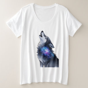 狼が星のように吠える銀河系 プラスサイズTシャツ