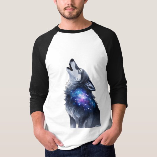 狼が星のように吠える銀河系 Tシャツ (正面)