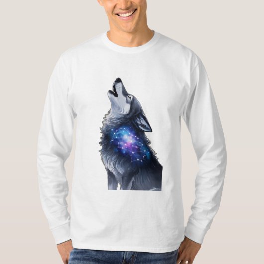 狼が星のように吠える銀河系 Tシャツ (正面)