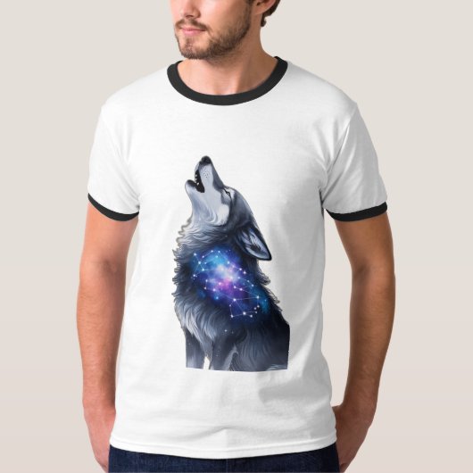 狼が星のように吠える銀河系 Tシャツ (正面)