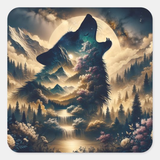 狼が月で吠える スクエアシール (正面)