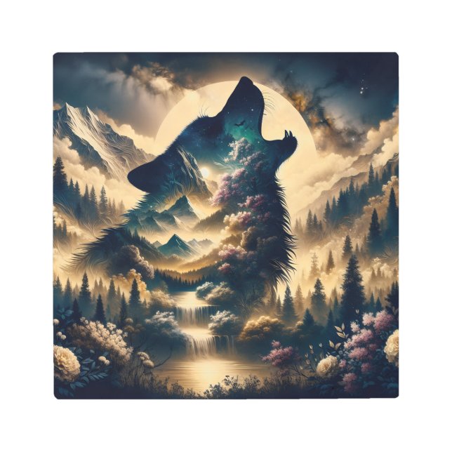 狼が月で吠える メタルプリント (正面)