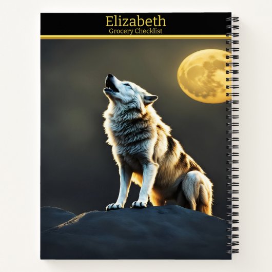 狼が月の下で白熱［赤熱］光を放つ鳴く ノートブック (裏面)