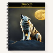 狼が月の下で白熱［赤熱］光を放つ鳴く ノートブック (正面)