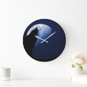 狼が月の丸い時計で吠える ラージ壁時計 (ホーム)