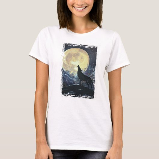 狼が月のTシャツでグランジ吠える Tシャツ (正面)