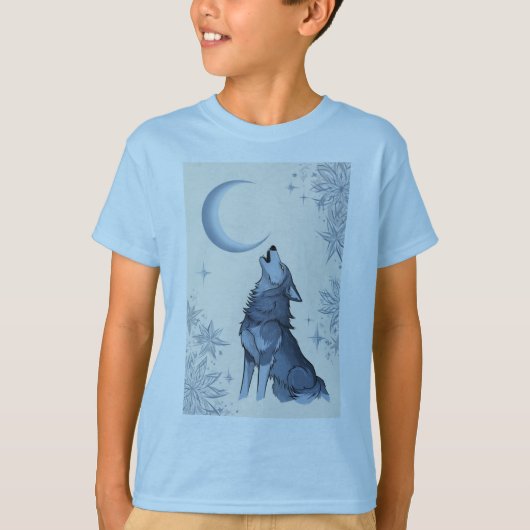狼が月を見て吠える Tシャツ (正面)