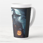狼と月のあるハロウィーンのカボチャのちょうちんを魔女にする カフェラテマグ (右アングル)