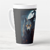 狼と月のあるハロウィーンのカボチャのちょうちんを魔女にする カフェラテマグ (左アングル)