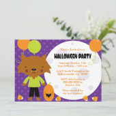 狼と月のかわいいハロウィンパーティー招待状 招待状 (スタンド正面)