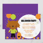 狼と月のかわいいハロウィンパーティー招待状 招待状 (正面/裏面)