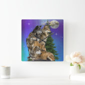 狼と月   スクエア壁時計 (ホーム)