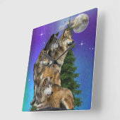 狼と月   スクエア壁時計 (傾斜)