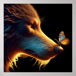 狼と蝶のバックライト付き金ゴールドの美しい画像 ポスター