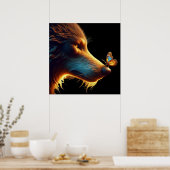 狼と蝶のバックライト付き金ゴールドの美しい画像 ポスター (キッチン)