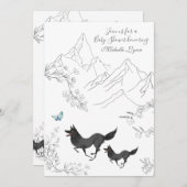 狼と蝶の山の森の赤ちゃんシャワー 招待状 (正面/裏面)