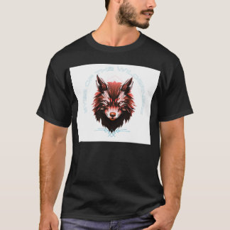 狼のデザインのブラックハーフスリーブTシャツ Tシャツ