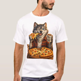 狼のピザコーヒー おもしろ ビンテージ風 カートゥーン Tシャツ