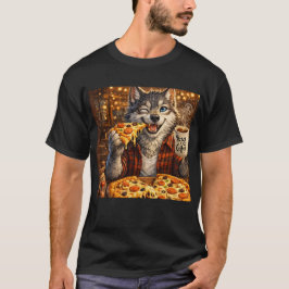 狼のピザコーヒー おもしろ ビンテージ風 カートゥーン Tシャツ