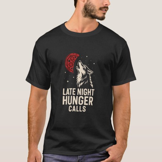 狼のピザ月 深夜の空腹 グラフィック Tシャツ (正面)