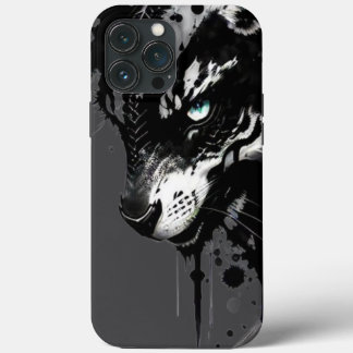 狼のモチーフのスマホケース 凶暴な黒と白のデザイン iPhone 13 PRO MAXケース