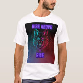 狼の上に上昇 – ネオン幾何学狼の頭 Tシャツ (正面)