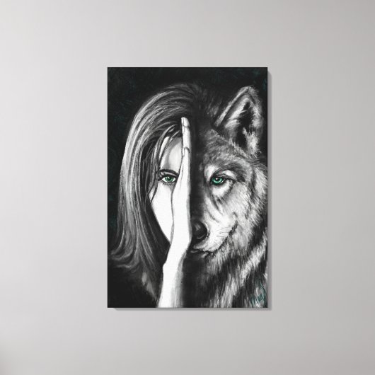 狼の女性 - エモーション キャンバスプリント - 絵画アート (正面)